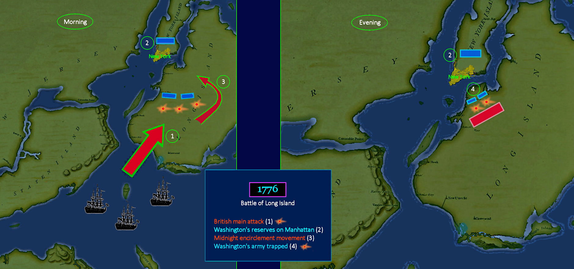 British victory, Battle of Long Island, 1776 map